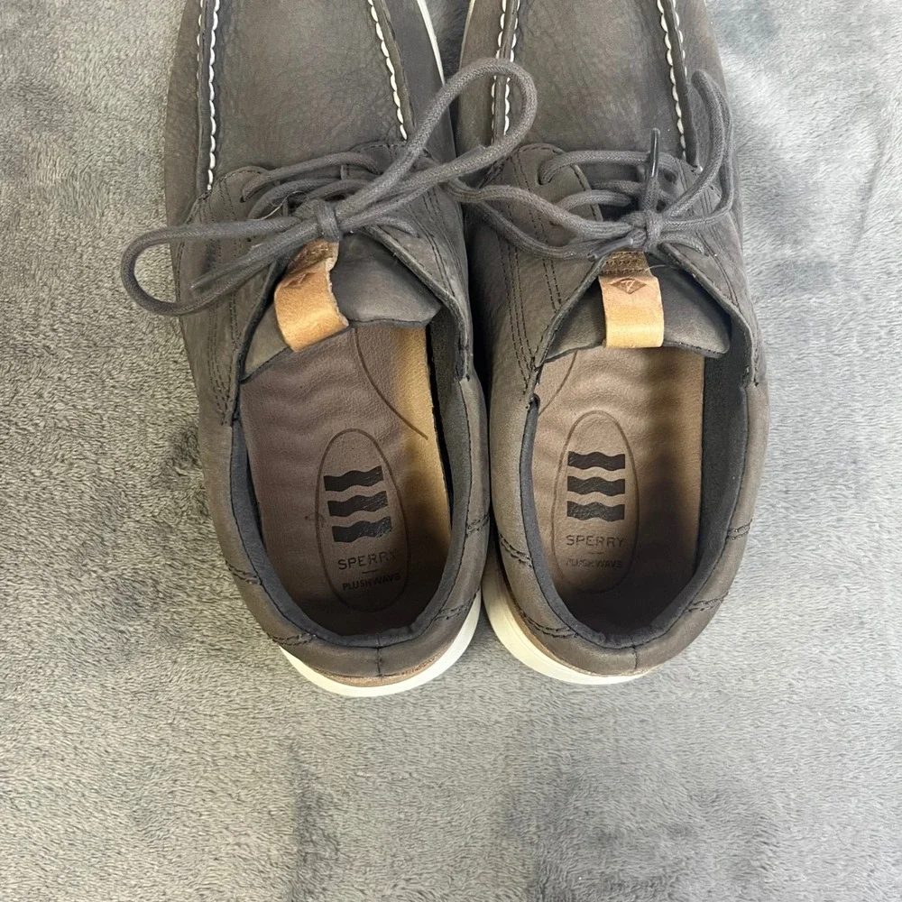 Sperry Boat Shoes Mens 8 Grey Leather Plushwave Moc Toe STS22674